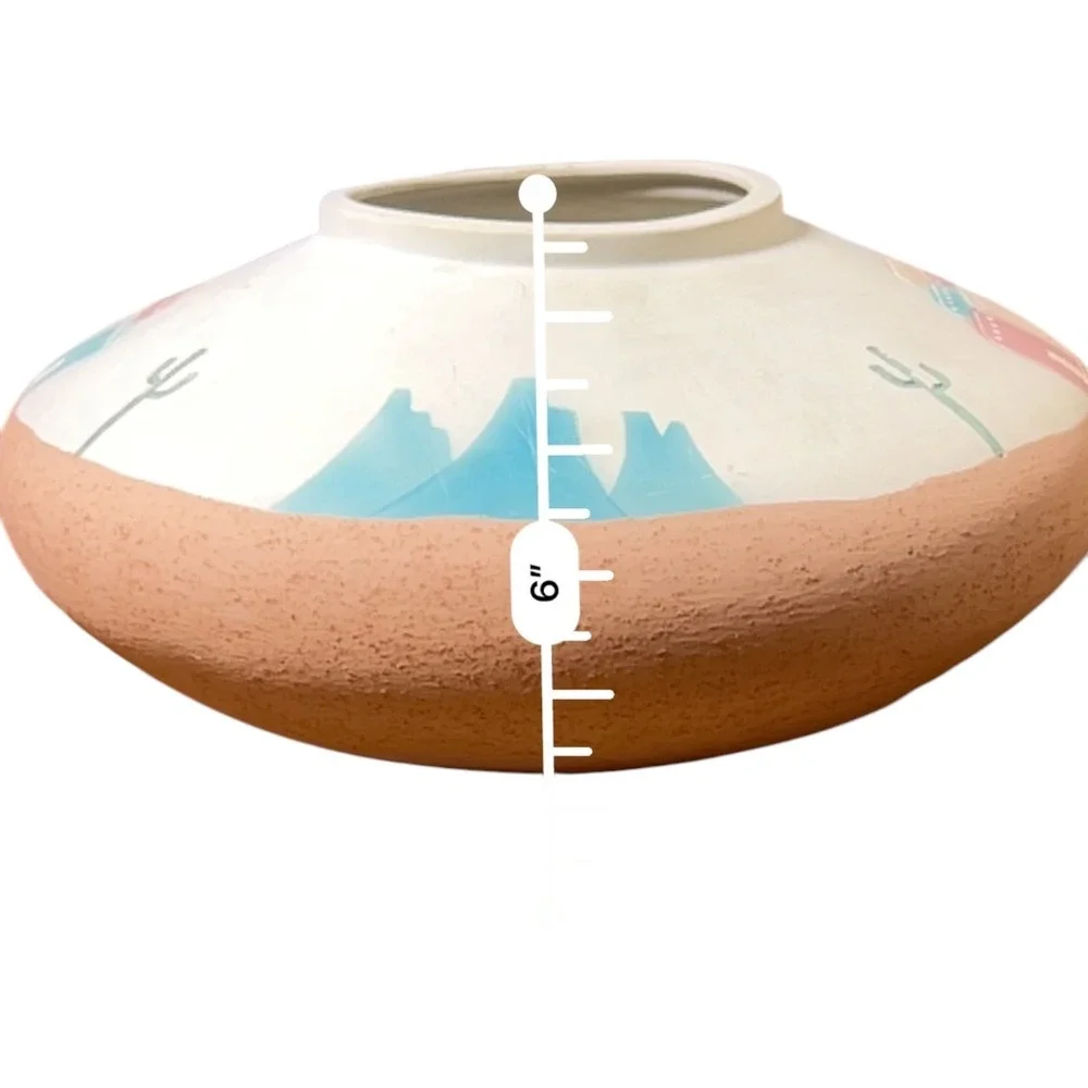 Vintage‎ Karo Southwest Pottery Vase Hand Painted Desert Pueblo Cactus 12 Inch